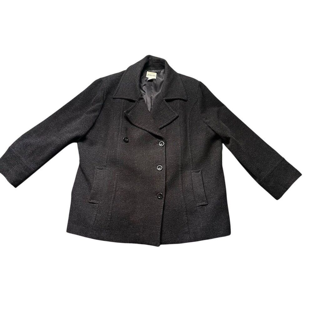 St Johns Bay Womens Pea Coat 2X Gray Wool Blend Double Breasted Button Jacket
